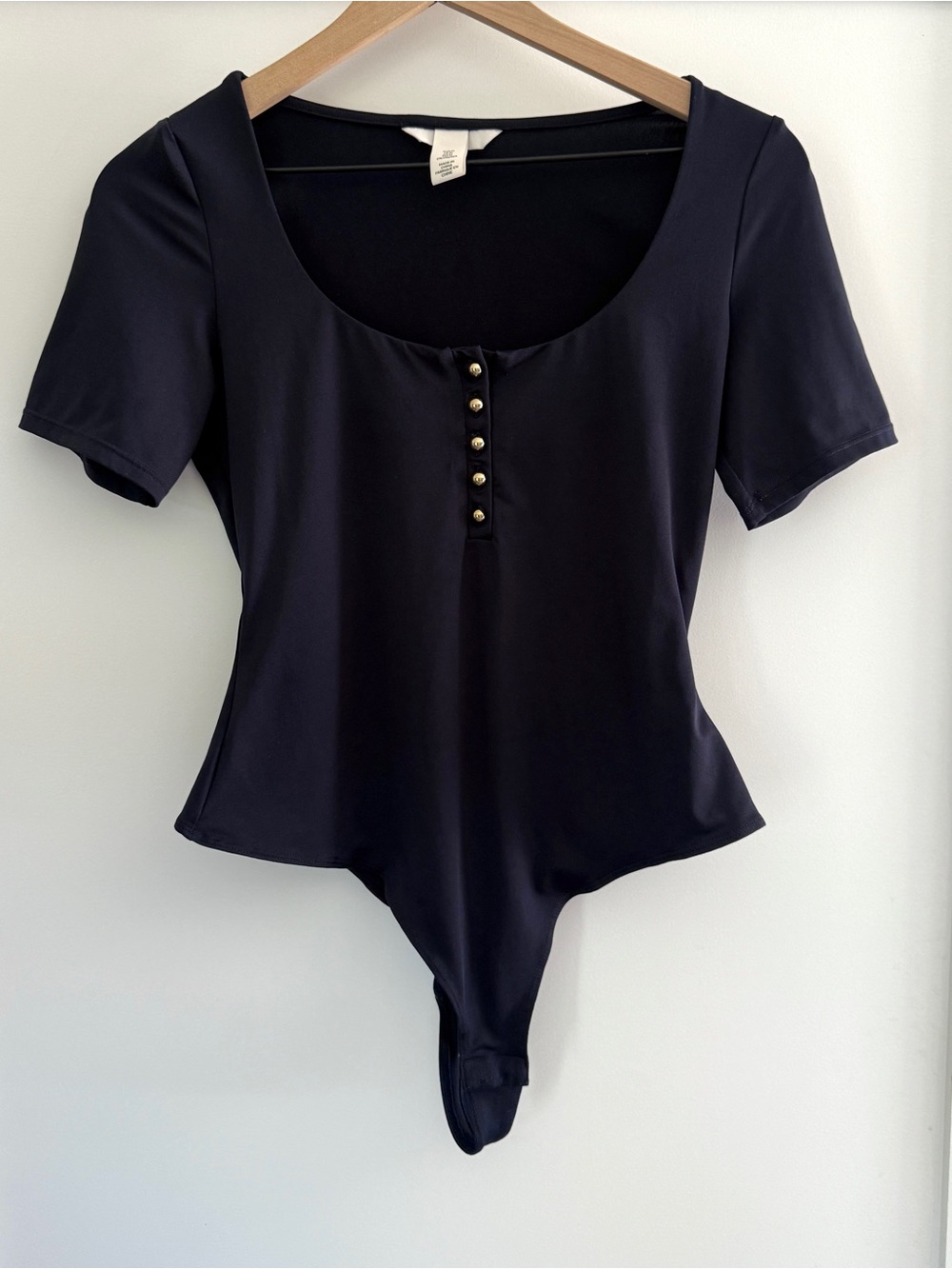 H&M Dark Blue Gold Button Front Bodysuit Medium